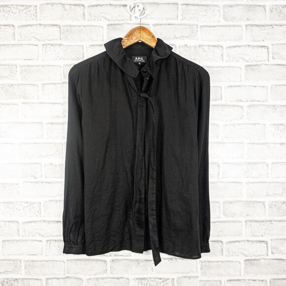A.P.C. Bow-Tie Front Button up Shirt in Black Cotton Size 38 - Picture 1 of 8